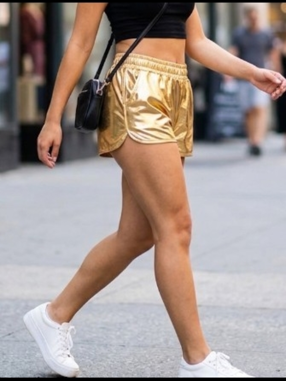 Metallic Gold Women's Elastic-Waist Shorts (M) Vibrant Beach Everyday Festival